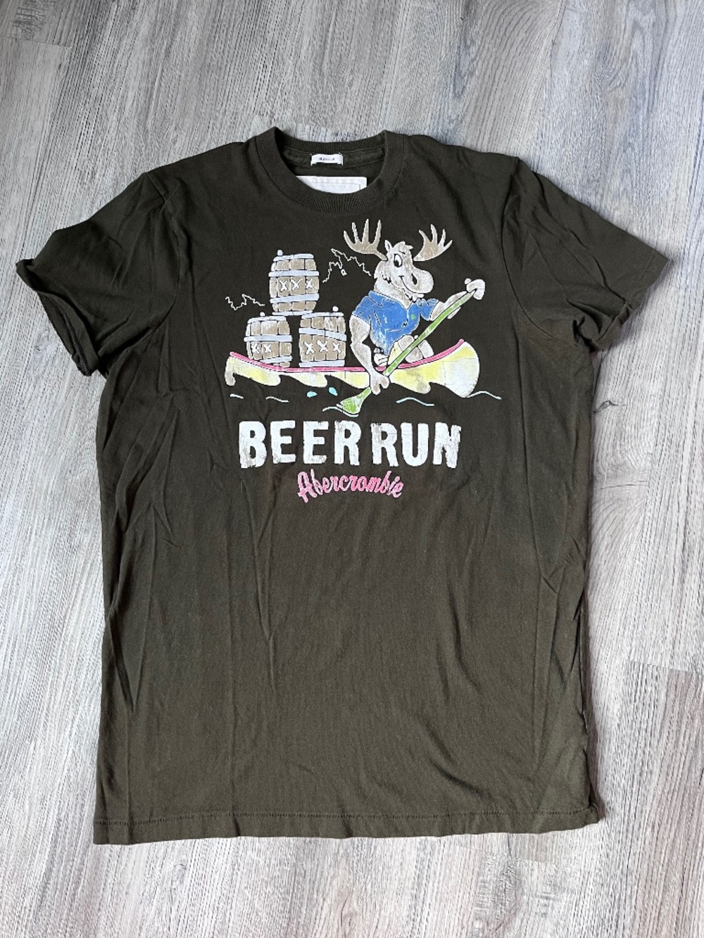 Vintage Y2K Abercrombie and Fitch Moose Beer Run green Muscle T Shirt XXL